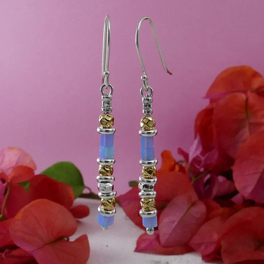 0.14 Carat Blue Opal Stone Two Tone 14k Yellow Gold Filled And 925 Sterling Silver Drop/Dangle Earrings Fast&Free Shipping!Everyday earrings