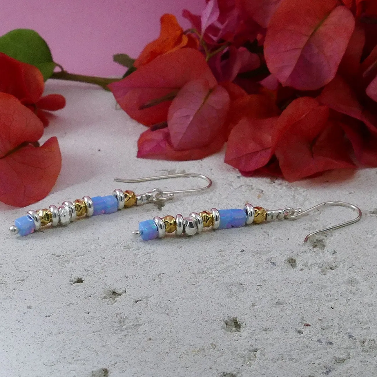 0.14 Carat Blue Opal Stone Two Tone 14k Yellow Gold Filled And 925 Sterling Silver Drop/Dangle Earrings Fast&Free Shipping!Everyday earrings