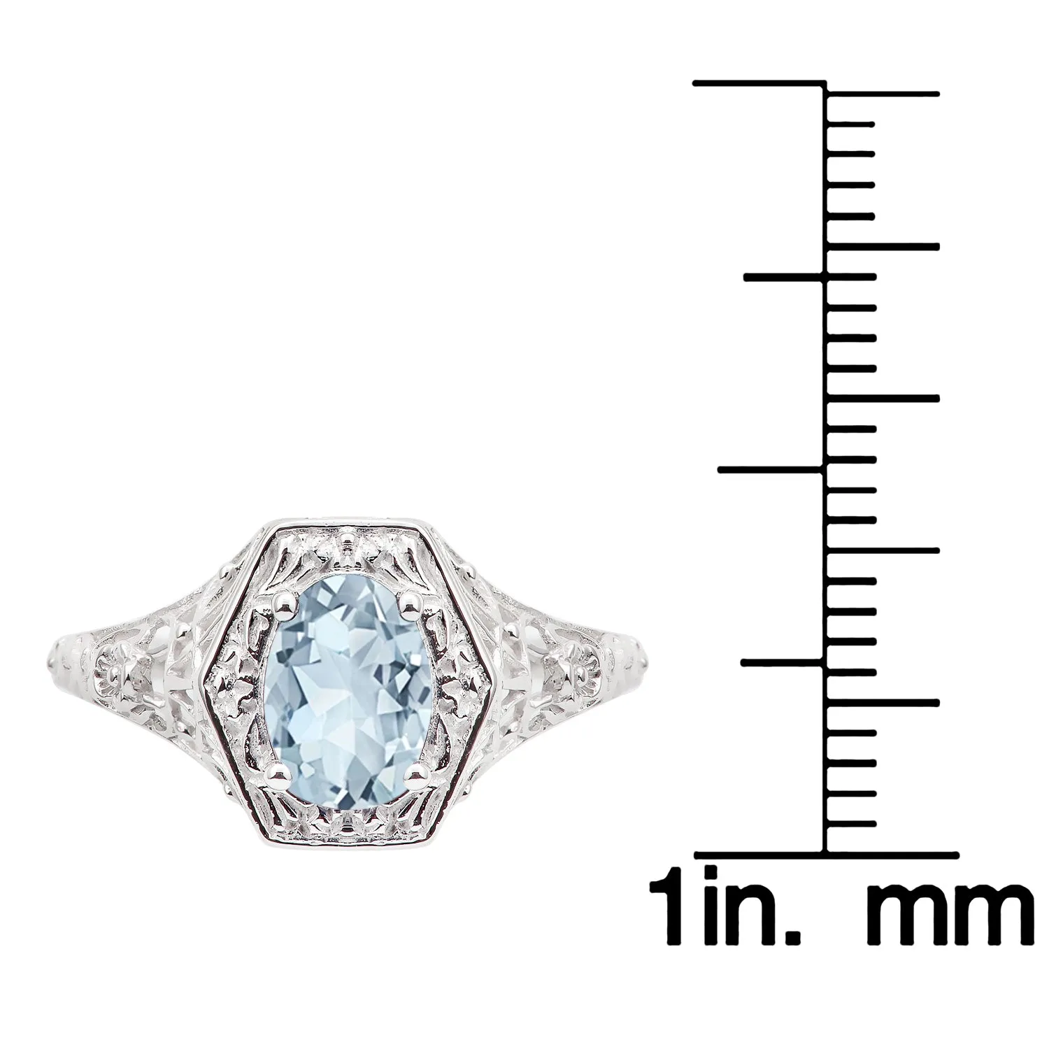 10k White Gold Vintage Style Genuine Oval Aquamarine Filigree Ring