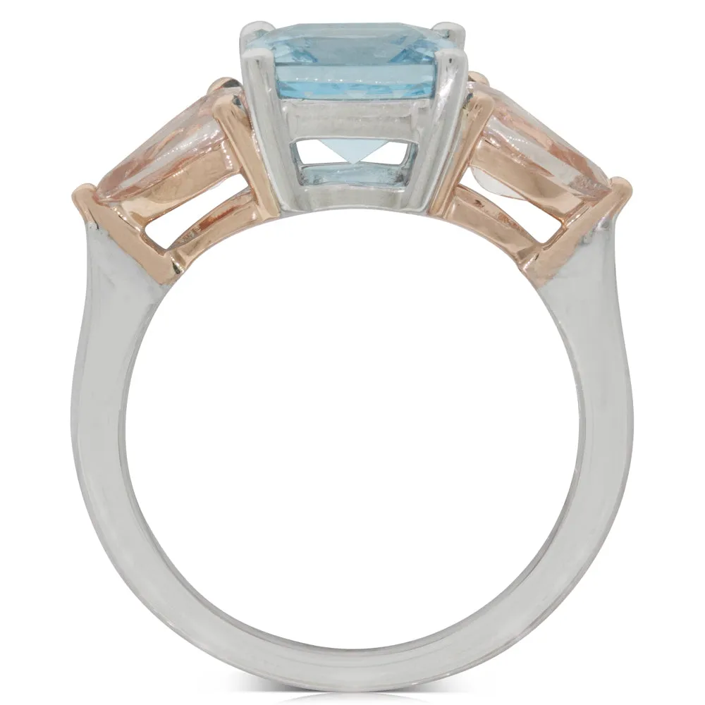 18ct White & Rose Gold Morganite & Aquamarine Ring