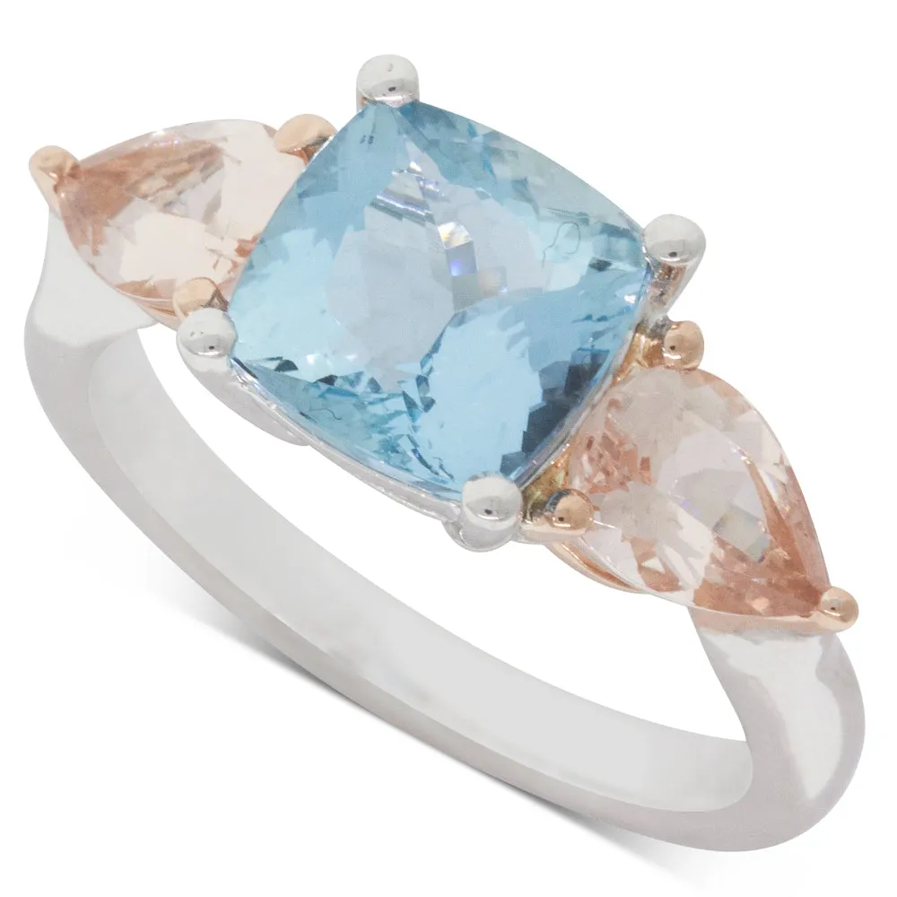 18ct White & Rose Gold Morganite & Aquamarine Ring