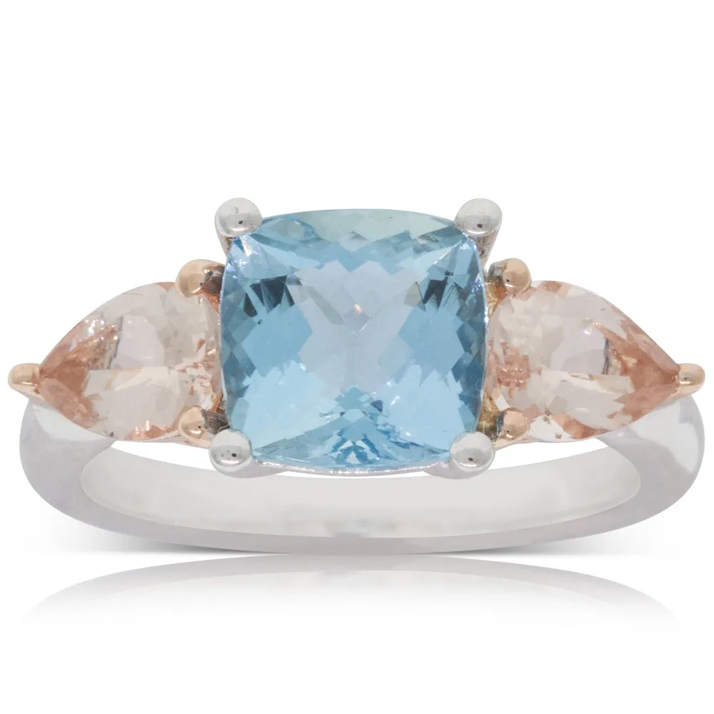 18ct White & Rose Gold Morganite & Aquamarine Ring