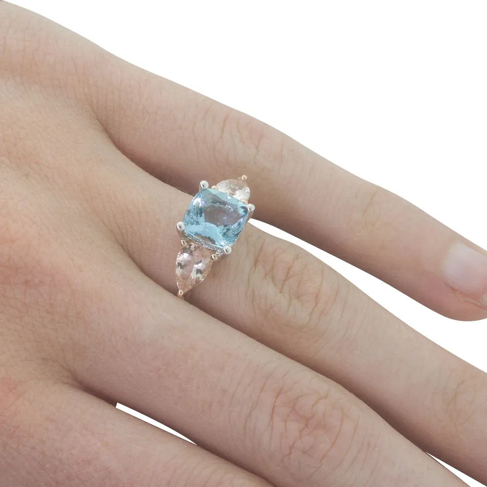18ct White & Rose Gold Morganite & Aquamarine Ring