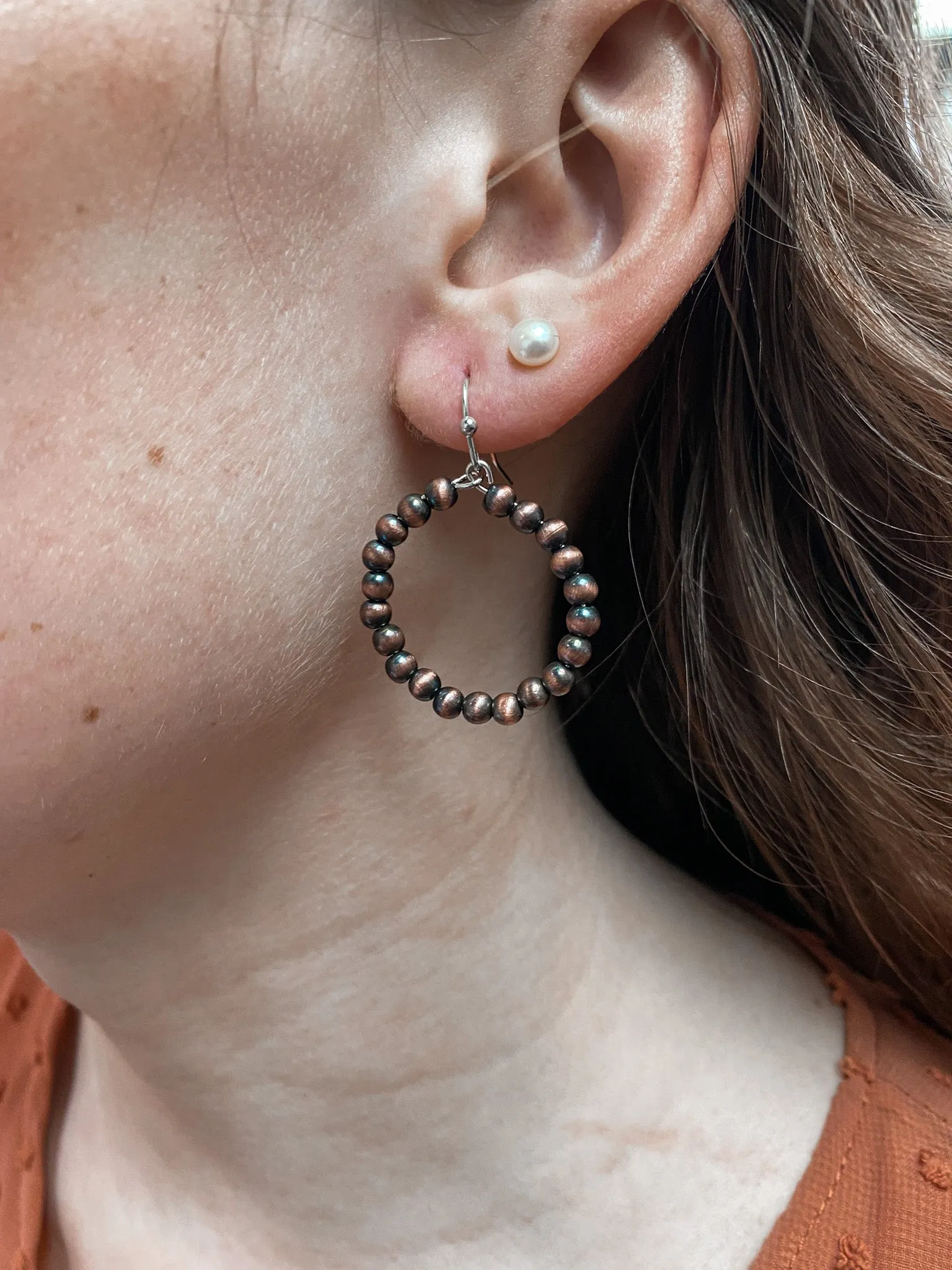 4MM Copper Navajo Pearl Small Hoop Earrings