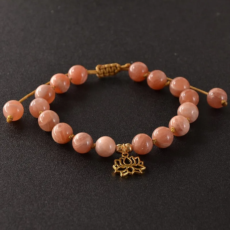 8mm Natural Citrine Sunstone Beaded Knotted Bracelet