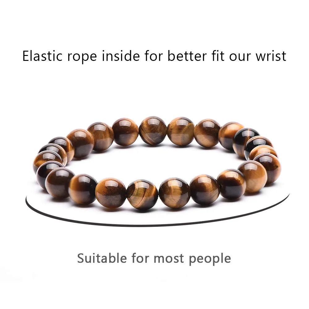 8mm Natural Tiger Eye Stone Stretch Bracelets, Yoga Energy Healing Stone Wrist Bracelets for Womens 5 piece set-1