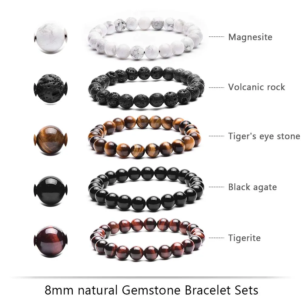 8mm Natural Tiger Eye Stone Stretch Bracelets, Yoga Energy Healing Stone Wrist Bracelets for Womens 5 piece set-1