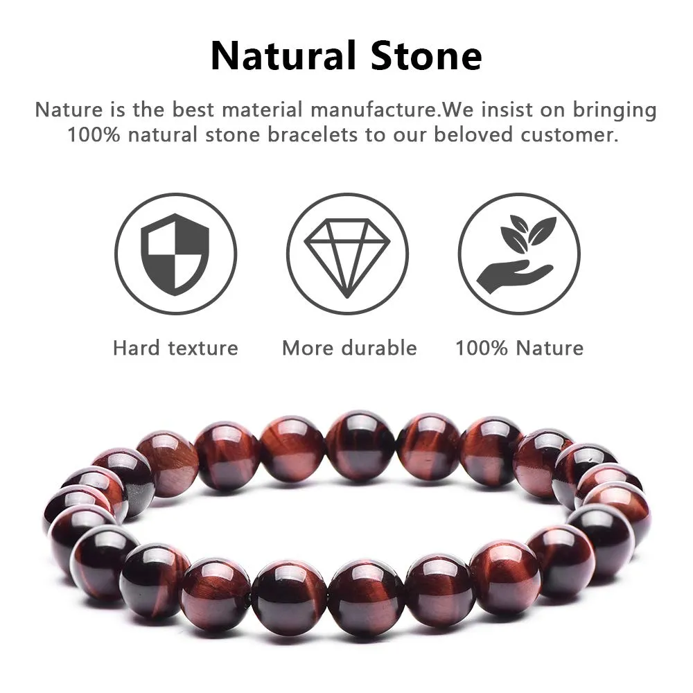 8mm Natural Tiger Eye Stone Stretch Bracelets, Yoga Energy Healing Stone Wrist Bracelets for Womens 5 piece set-1