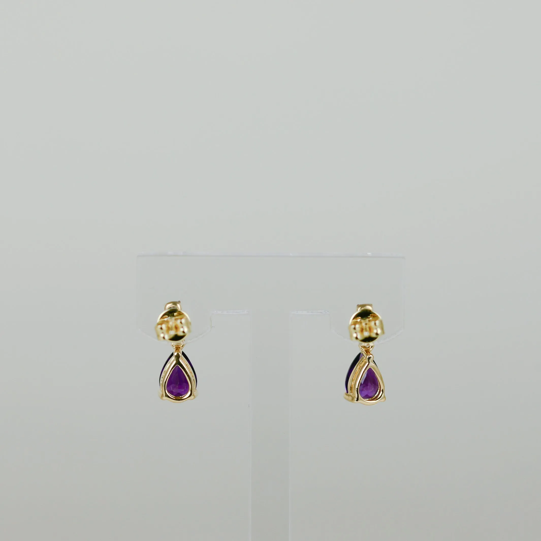 9ct Yellow Gold 1.26ct Pear Amethyst and Diamond Drop Earrings