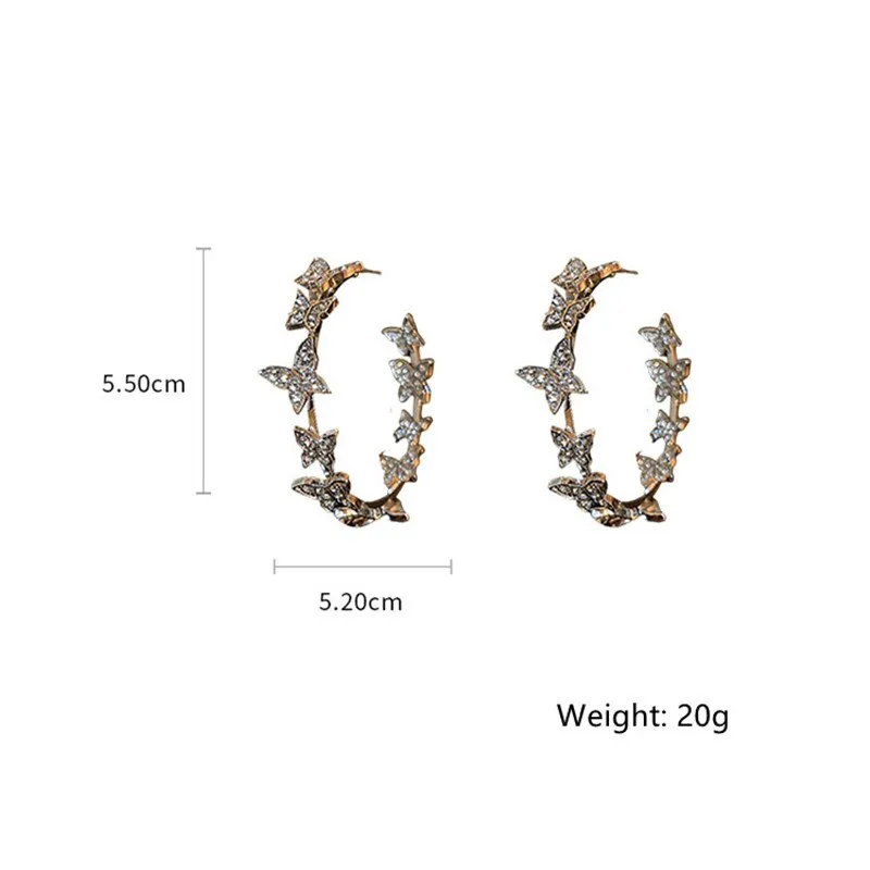 Korean Style Butterfly Hoop Earrings Women Geometric Rhinestones Earrings