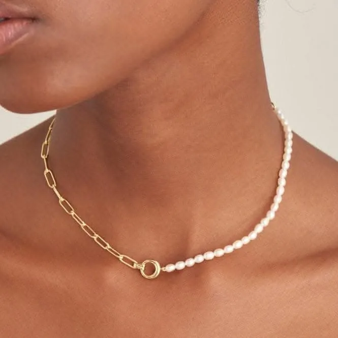 Pearl Chunky Link Chain Necklace N043-01G