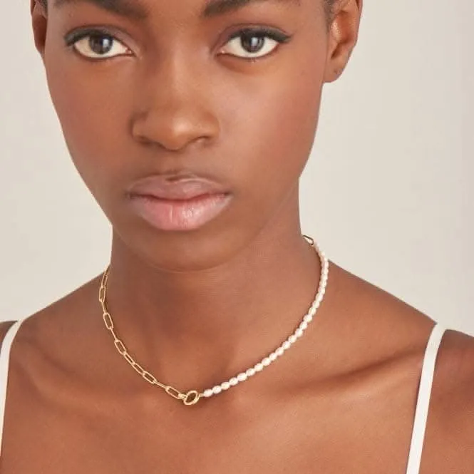Pearl Chunky Link Chain Necklace N043-01G