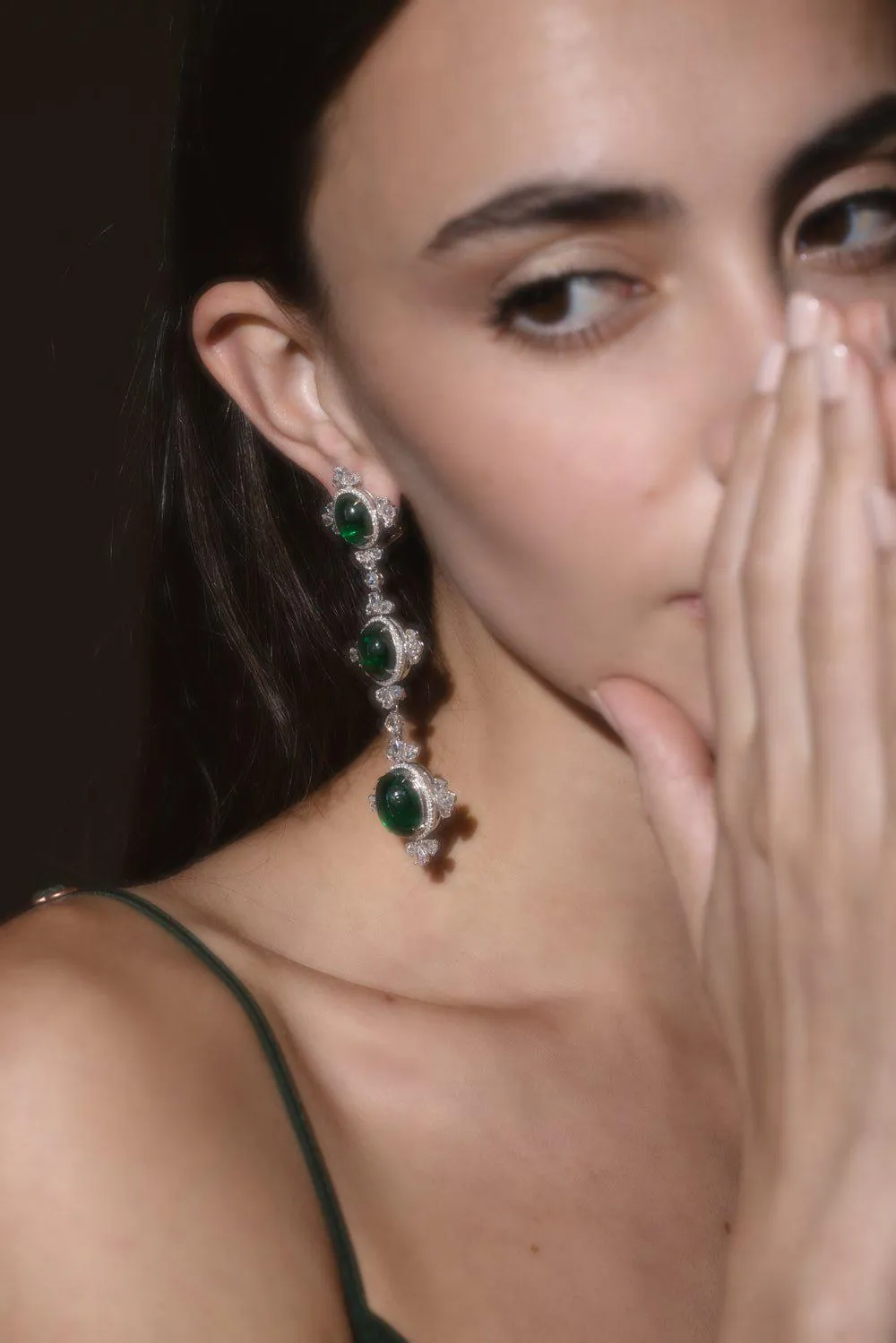 Royalle Emerald Three Drop Earrings