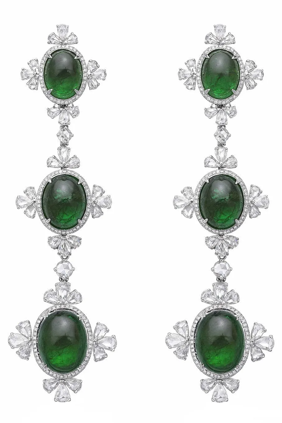 Royalle Emerald Three Drop Earrings