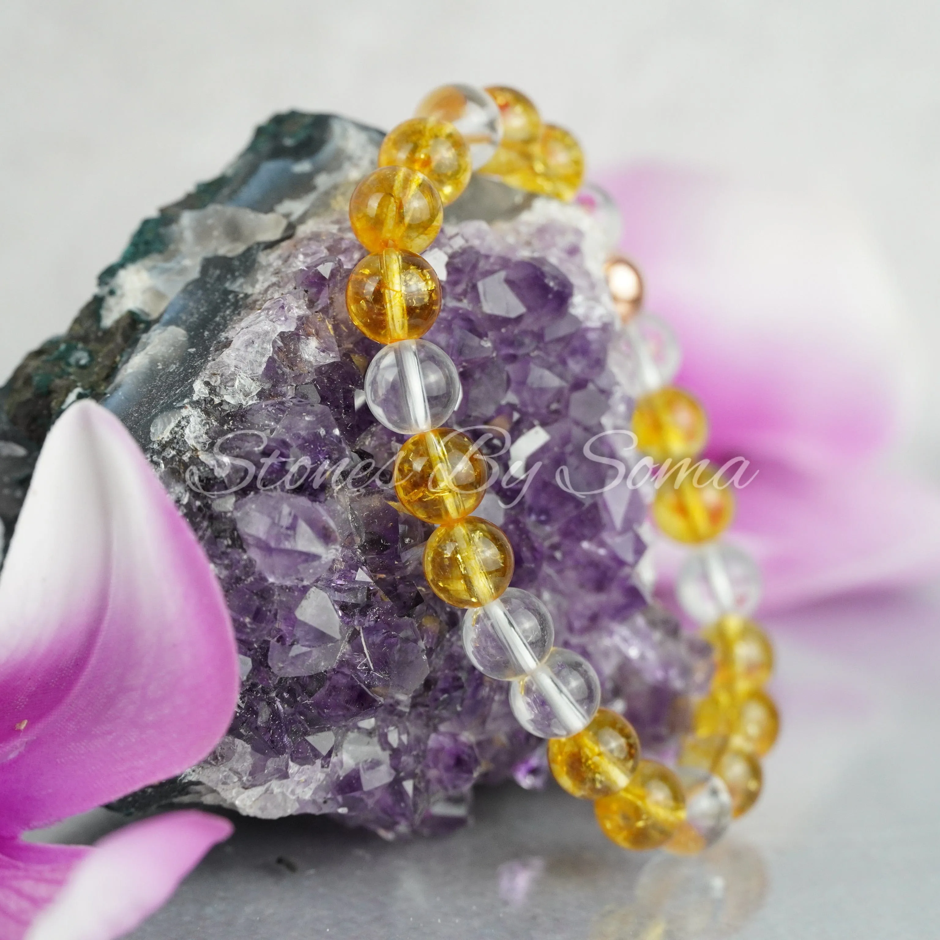 Yellow Citrine, Clear Quartz & Hematite