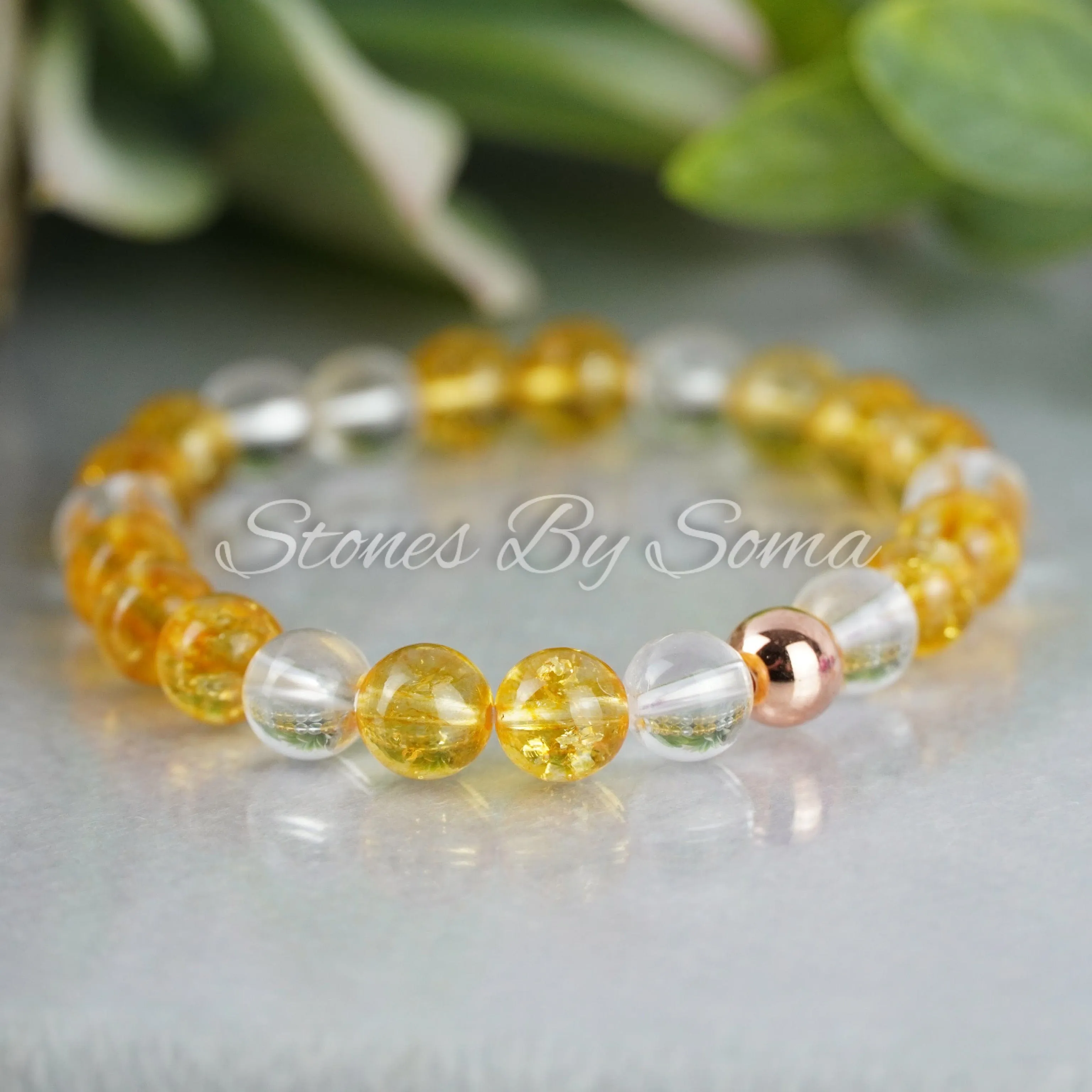 Yellow Citrine, Clear Quartz & Hematite