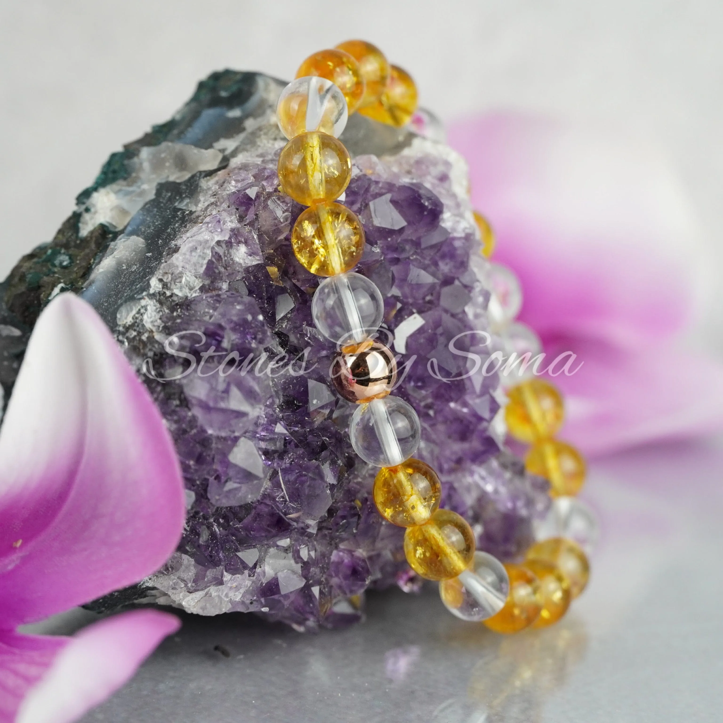 Yellow Citrine, Clear Quartz & Hematite